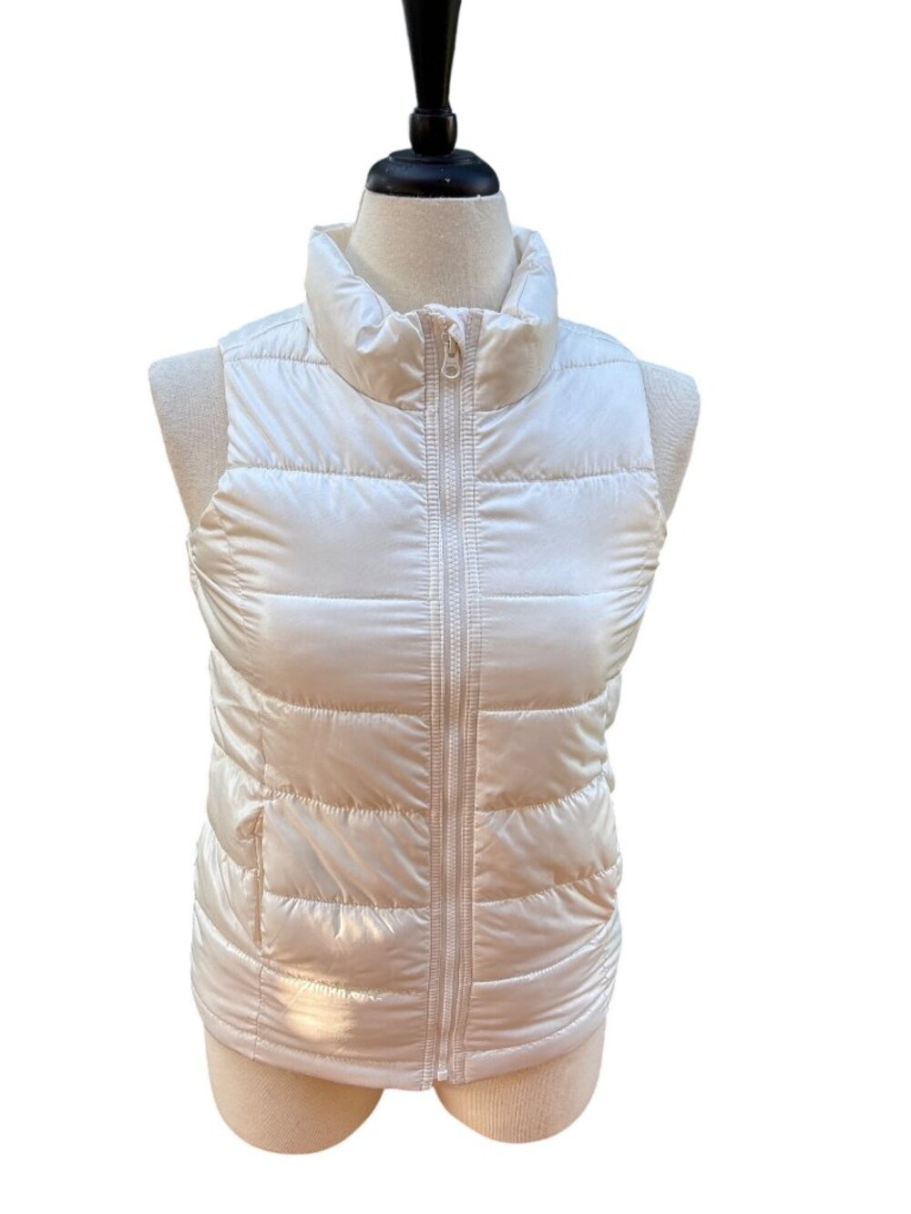 Frost Free White Puffer Vest Size Small Fleece Lined Full Zip Old Navy Womens